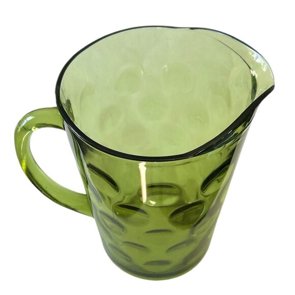 Vintage Hazel Atlas El Dorado Green Glass Pitcher With Interior Raised Dots - Picture 3 of 5